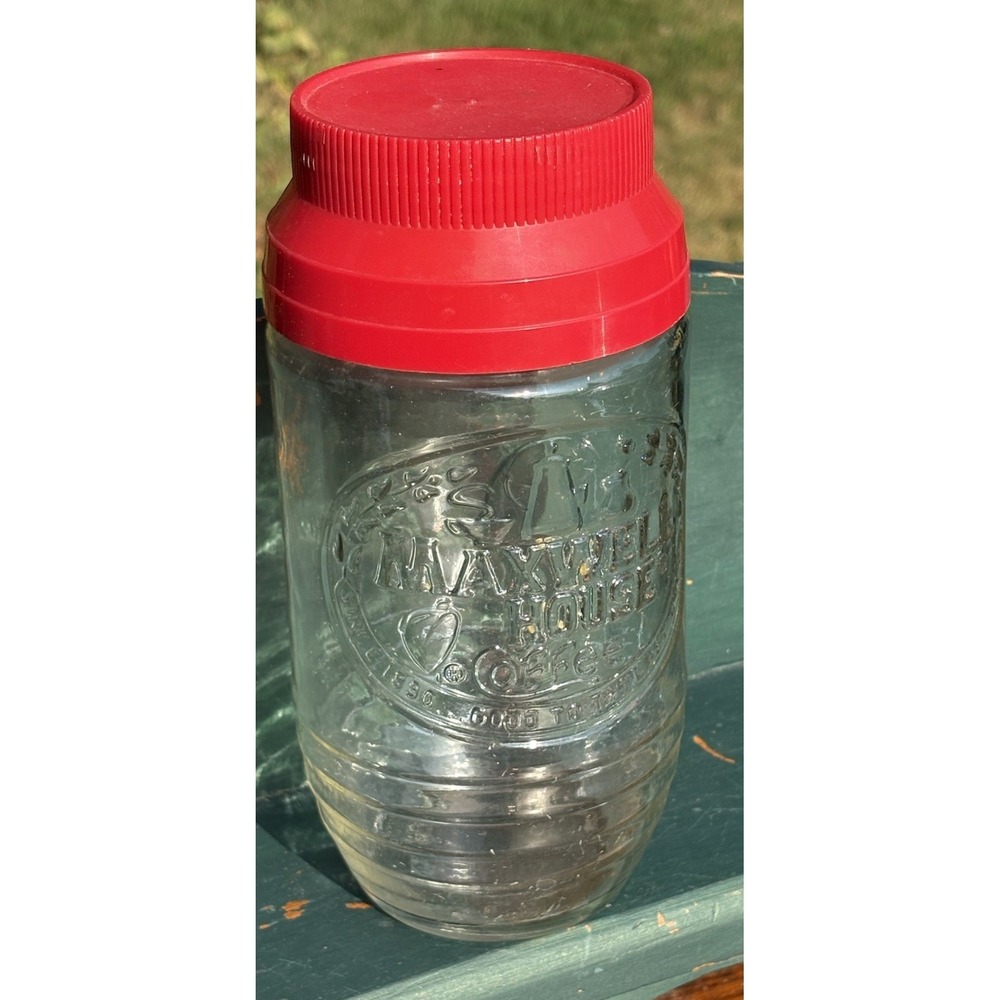 Vintage Maxwell House Coffee 32 oz. Glass Jar Red Lid Anchor Hocking